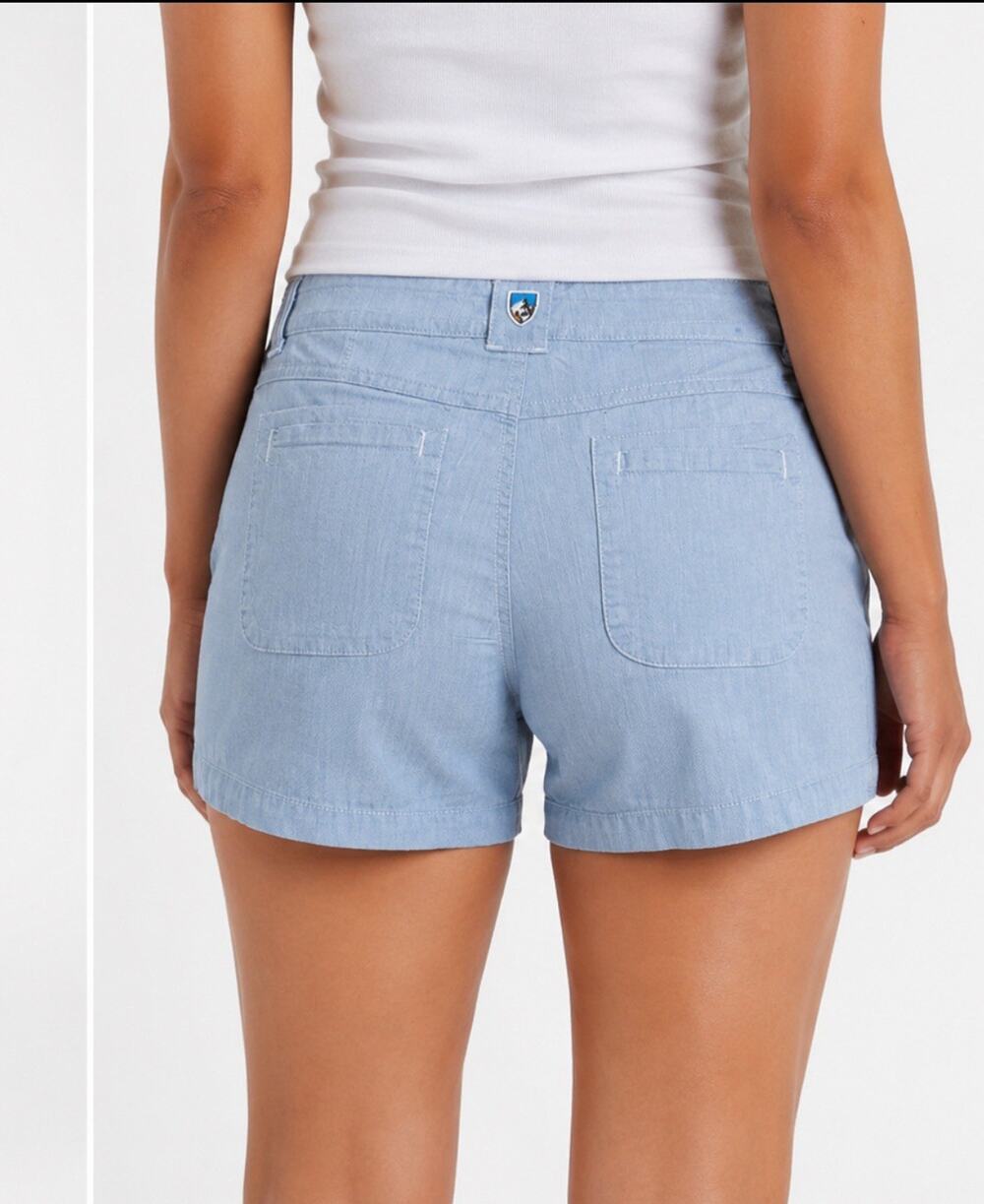 Gorpcore Trail KUHL Utility Shorts Sz 8 Light Blue Chambray Outdoor Linen Blend